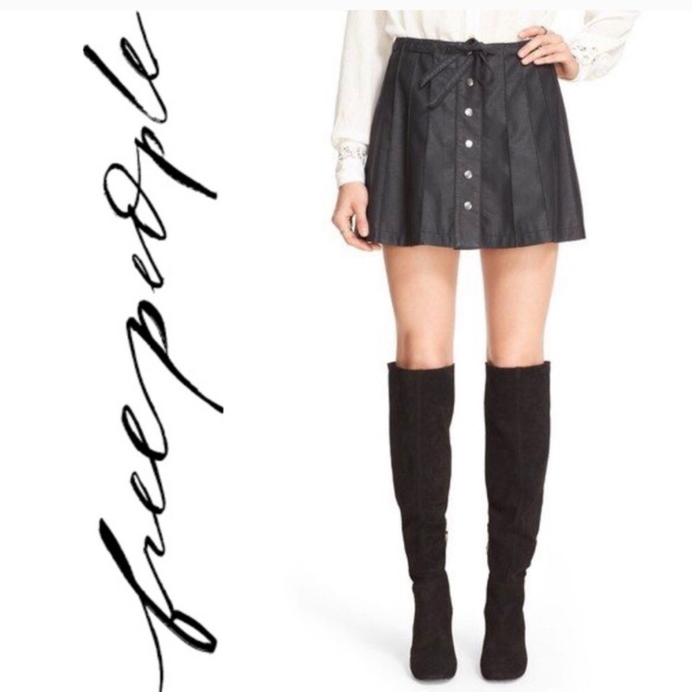 Free People Vegan Leather Snap Front Mini Skirt 🖤